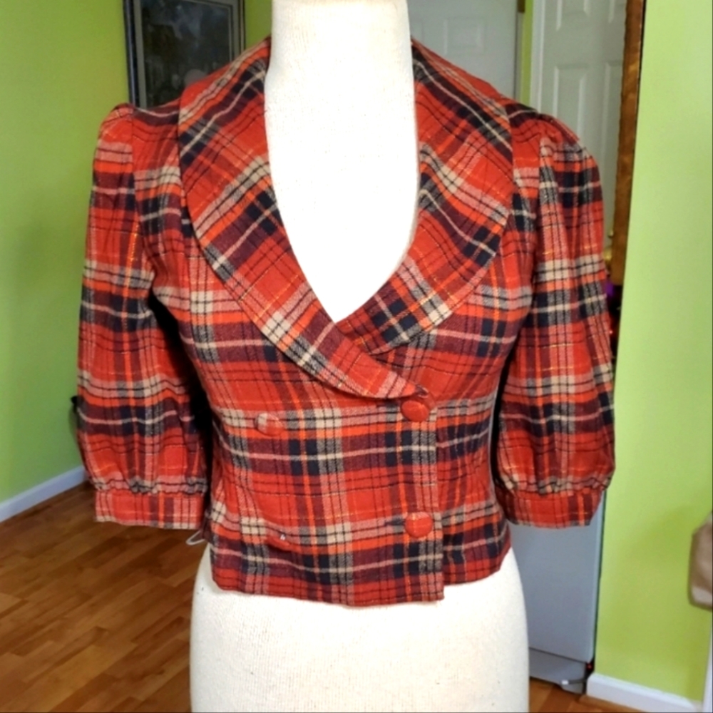 Baby Phat wool red plaid cropped blazer women's xl
